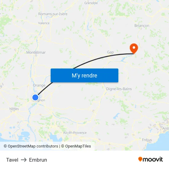 Tavel to Embrun map