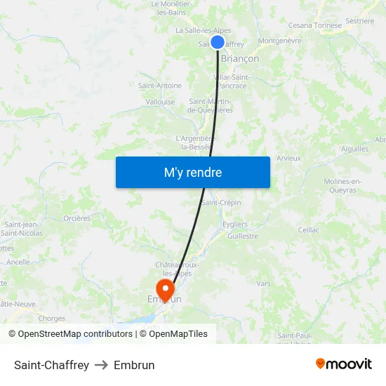 Saint-Chaffrey to Embrun map