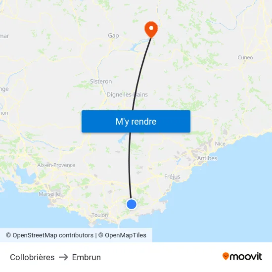 Collobrières to Embrun map