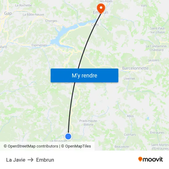 La Javie to Embrun map