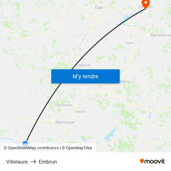 Villelaure to Embrun map