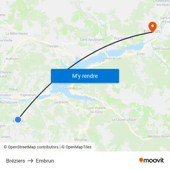 Bréziers to Embrun map