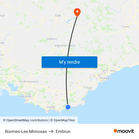 Bormes-Les-Mimosas to Embrun map