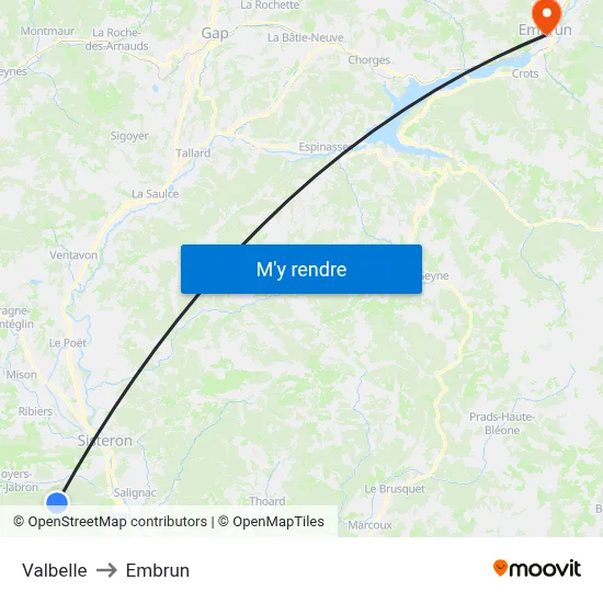 Valbelle to Embrun map