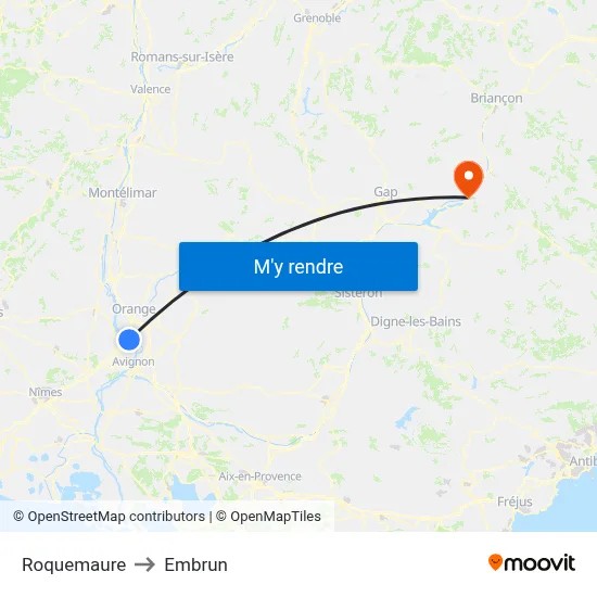Roquemaure to Embrun map