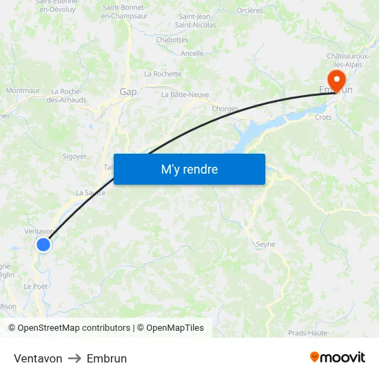 Ventavon to Embrun map