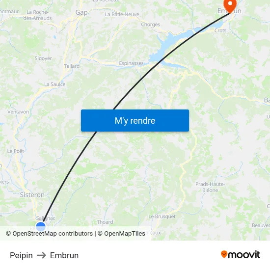 Peipin to Embrun map
