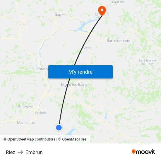 Riez to Embrun map