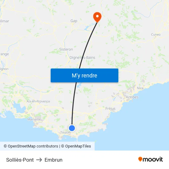 Solliès-Pont to Embrun map