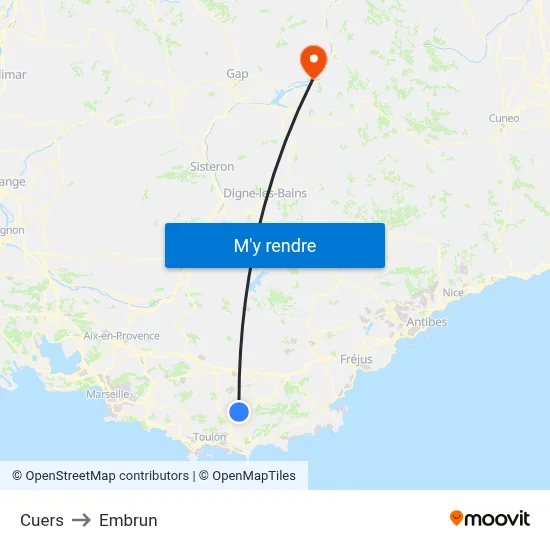 Cuers to Embrun map