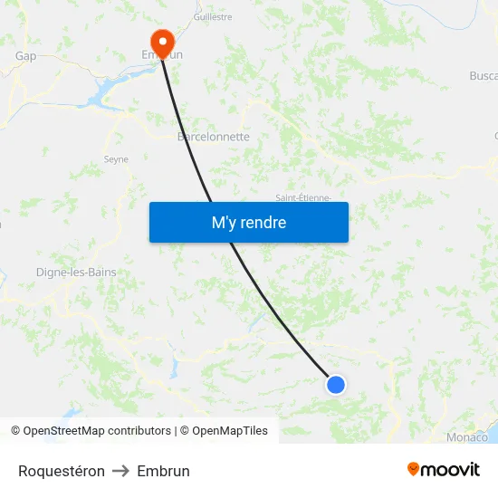 Roquestéron to Embrun map