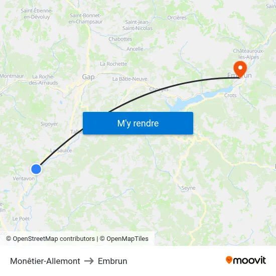 Monêtier-Allemont to Embrun map