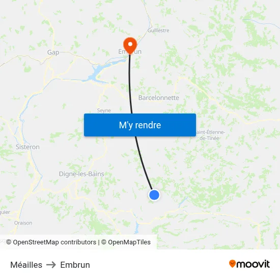 Méailles to Embrun map