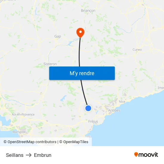 Seillans to Embrun map
