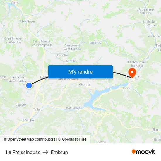La Freissinouse to Embrun map
