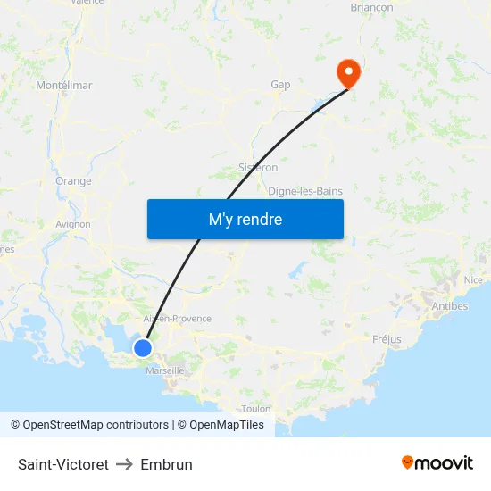 Saint-Victoret to Embrun map