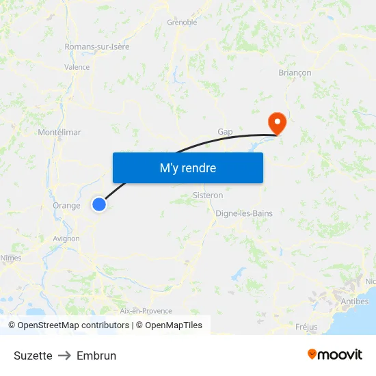 Suzette to Embrun map