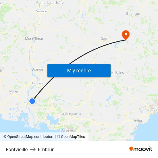 Fontvieille to Embrun map