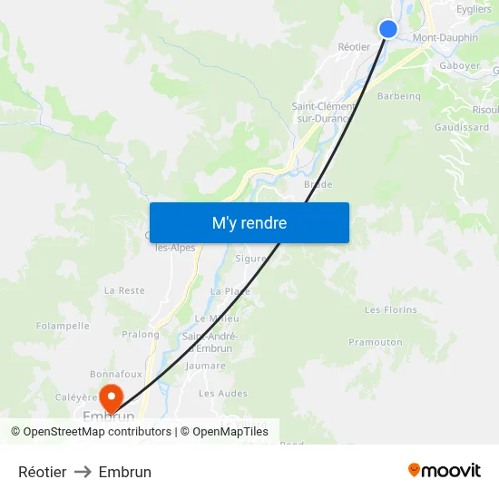 Réotier to Embrun map
