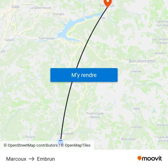 Marcoux to Embrun map