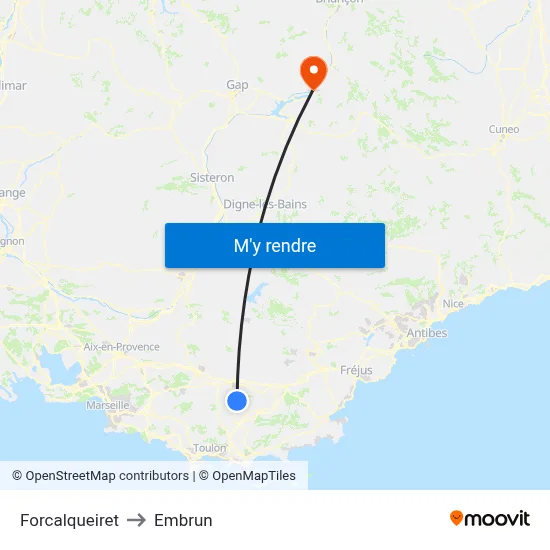 Forcalqueiret to Embrun map