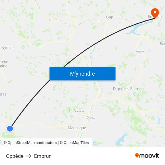 Oppède to Embrun map