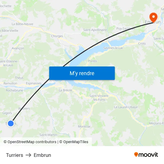 Turriers to Embrun map