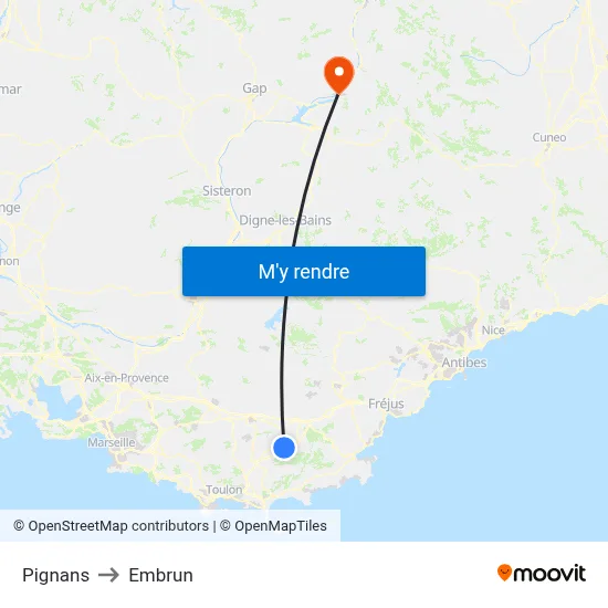 Pignans to Embrun map