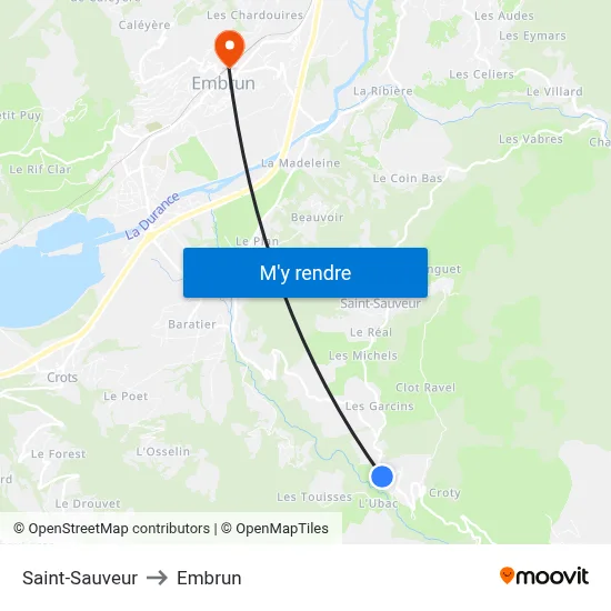 Saint-Sauveur to Embrun map
