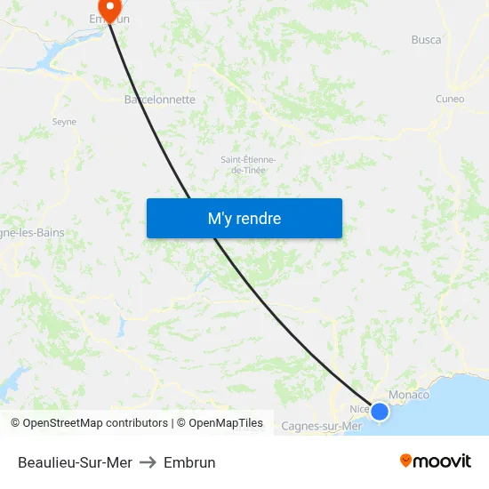 Beaulieu-Sur-Mer to Embrun map