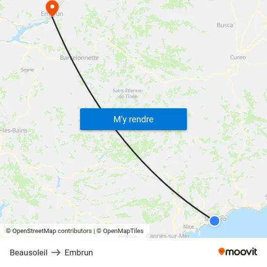 Beausoleil to Embrun map