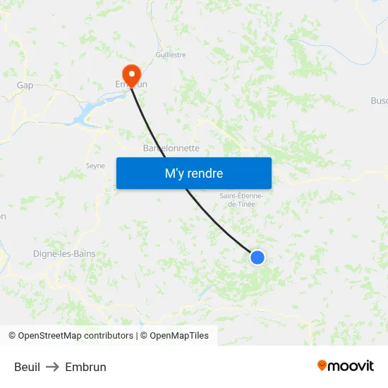 Beuil to Embrun map