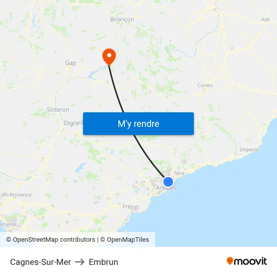 Cagnes-Sur-Mer to Embrun map