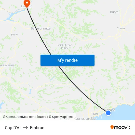 Cap-D'Ail to Embrun map