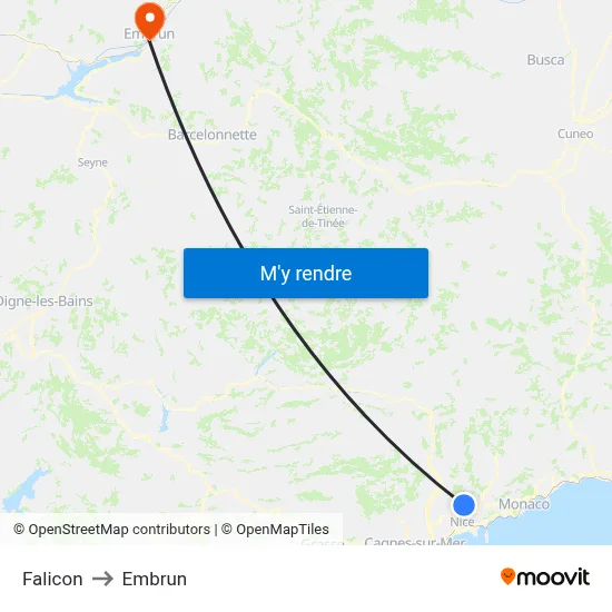 Falicon to Embrun map