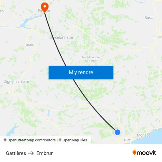 Gattières to Embrun map