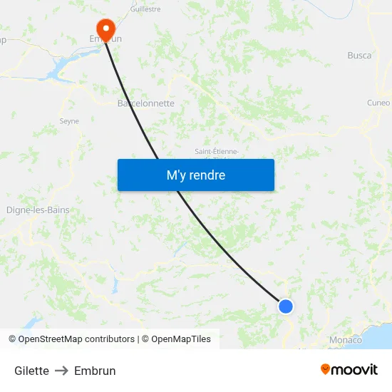 Gilette to Embrun map