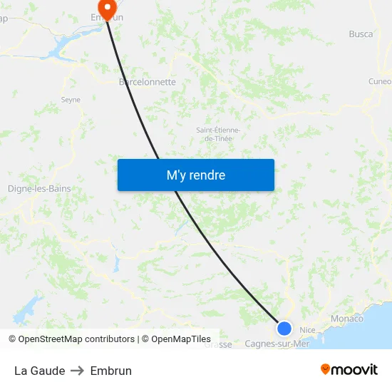 La Gaude to Embrun map