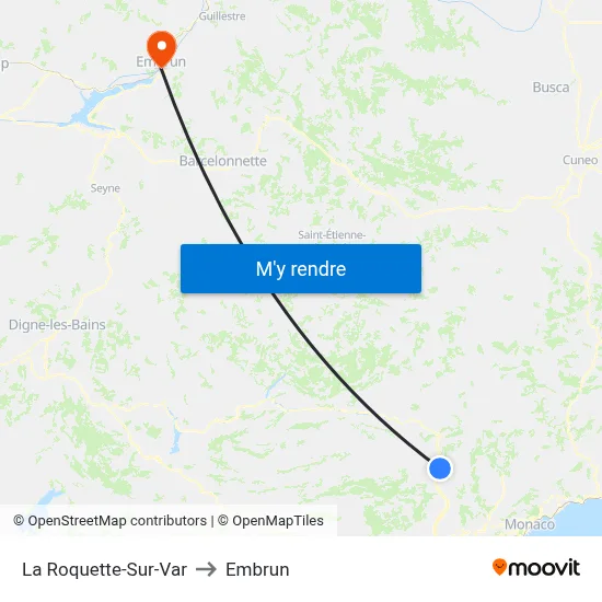 La Roquette-Sur-Var to Embrun map