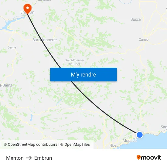 Menton to Embrun map