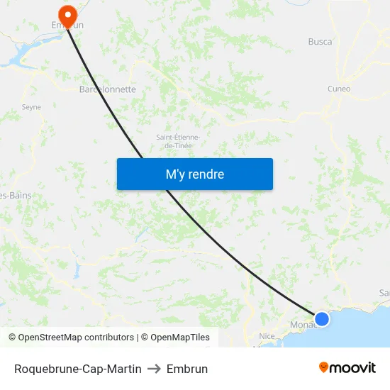 Roquebrune-Cap-Martin to Embrun map