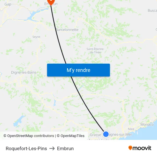 Roquefort-Les-Pins to Embrun map