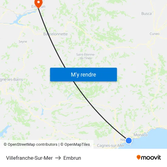 Villefranche-Sur-Mer to Embrun map