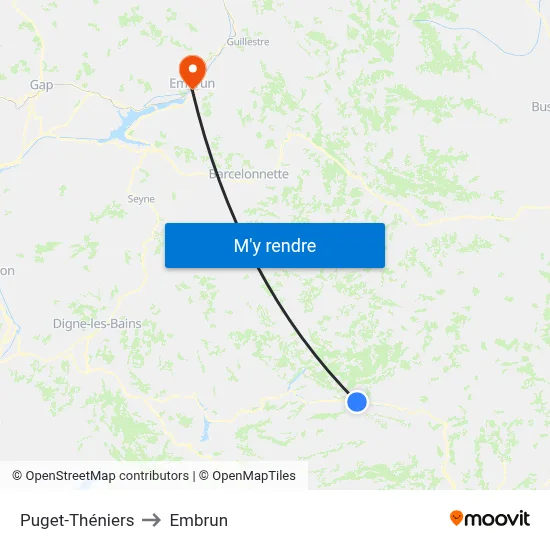 Puget-Théniers to Embrun map
