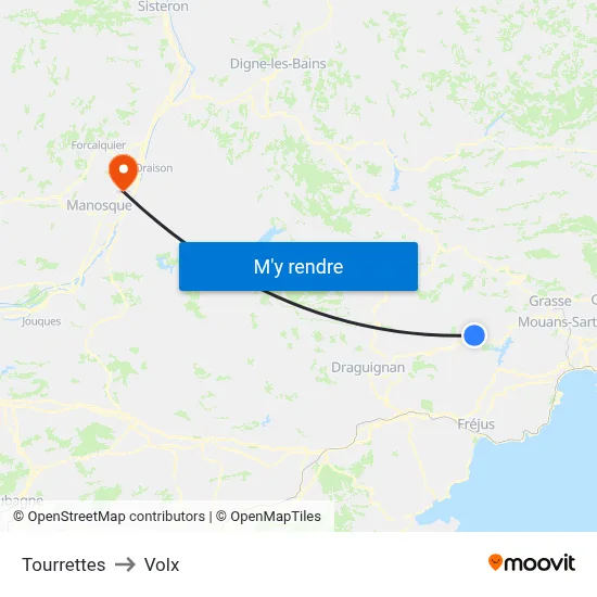 Tourrettes to Volx map