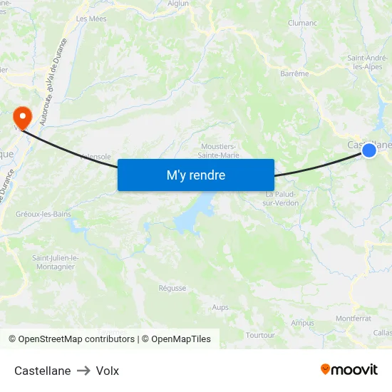 Castellane to Volx map