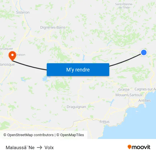 Malaussã¨Ne to Volx map