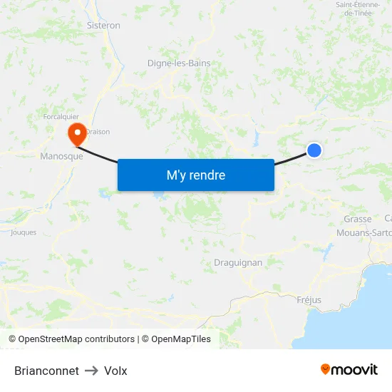 Brianconnet to Volx map