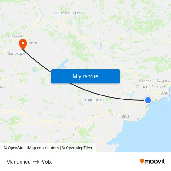 Mandelieu to Volx map