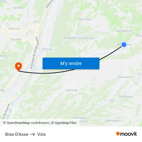 Bras-D'Asse to Volx map